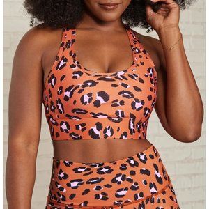 New Fabletics On The Go Bra Med Impact Sports Bra Burnt Ochre Wavy Leo Size M